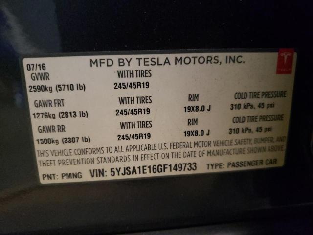 Photo 9 VIN: 5YJSA1E16GF149733 - TESLA MODEL S 