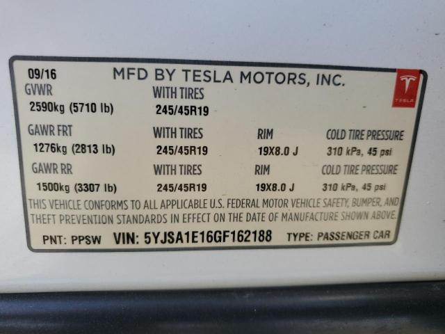 Photo 11 VIN: 5YJSA1E16GF162188 - TESLA MODEL S 