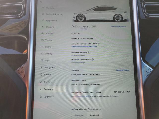 Photo 8 VIN: 5YJSA1E16GF162188 - TESLA MODEL S 