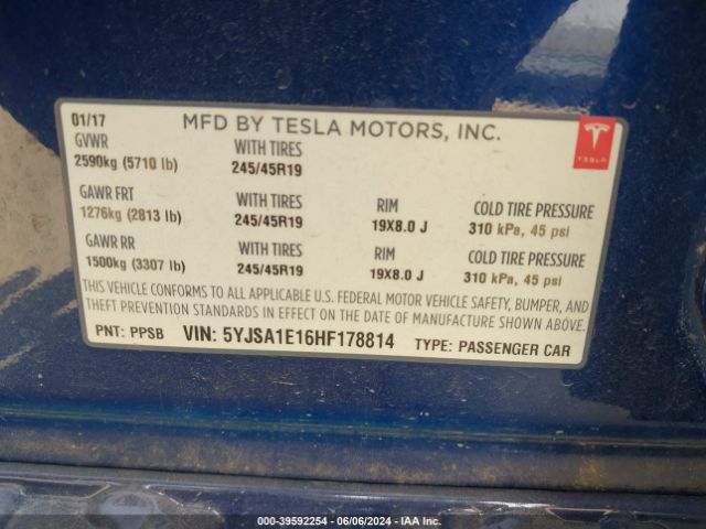 Photo 8 VIN: 5YJSA1E16HF178814 - TESLA MODEL S 