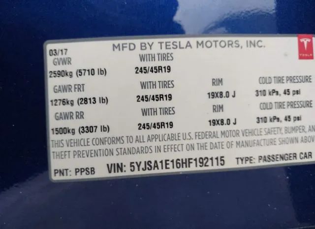 Photo 8 VIN: 5YJSA1E16HF192115 - TESLA MODEL S 