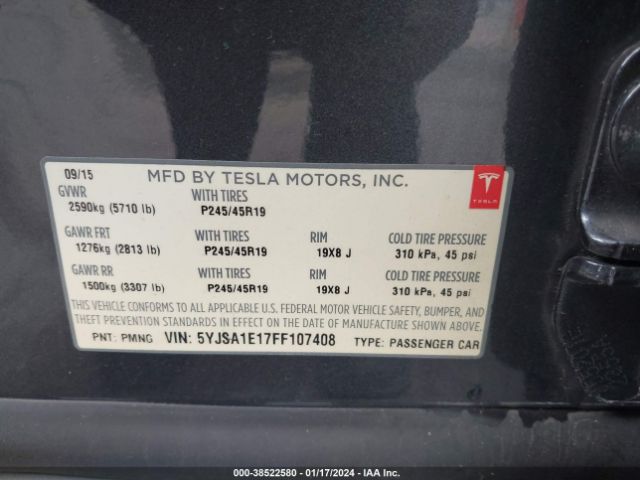 Photo 8 VIN: 5YJSA1E17FF107408 - TESLA MODEL S 