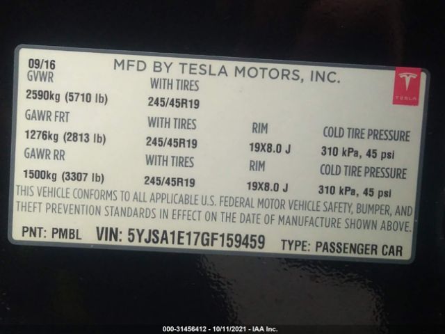 Photo 8 VIN: 5YJSA1E17GF159459 - TESLA MODEL S 