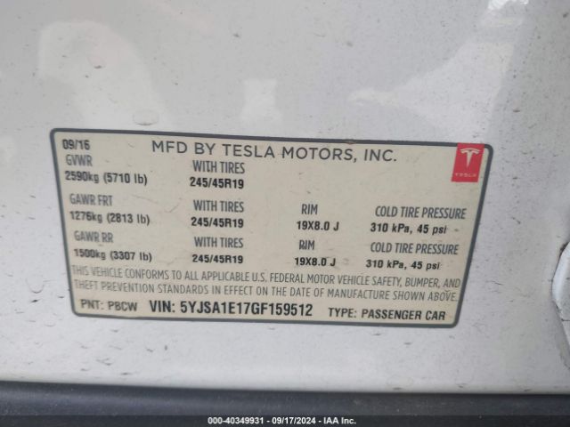 Photo 8 VIN: 5YJSA1E17GF159512 - TESLA MODEL S 