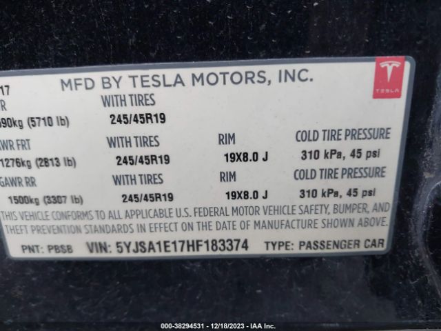 Photo 8 VIN: 5YJSA1E17HF183374 - TESLA MODEL S 