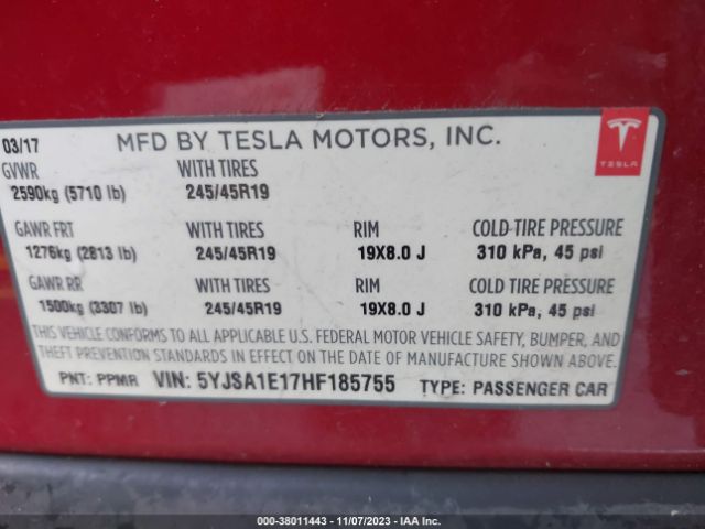 Photo 8 VIN: 5YJSA1E17HF185755 - TESLA MODEL S 