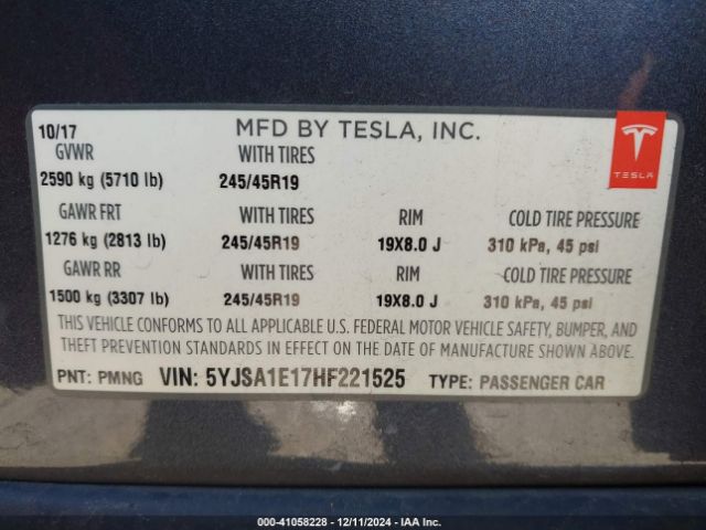 Photo 8 VIN: 5YJSA1E17HF221525 - TESLA MODEL S 