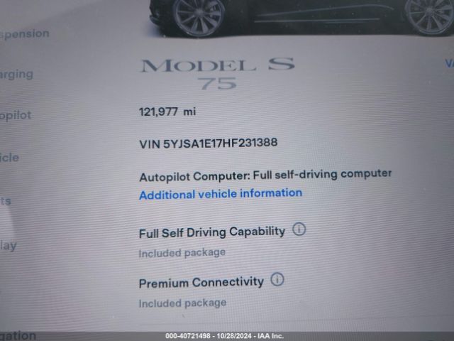 Photo 6 VIN: 5YJSA1E17HF231388 - TESLA MODEL S 