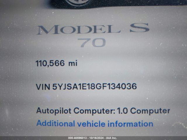 Photo 8 VIN: 5YJSA1E18GF134036 - TESLA MODEL S 