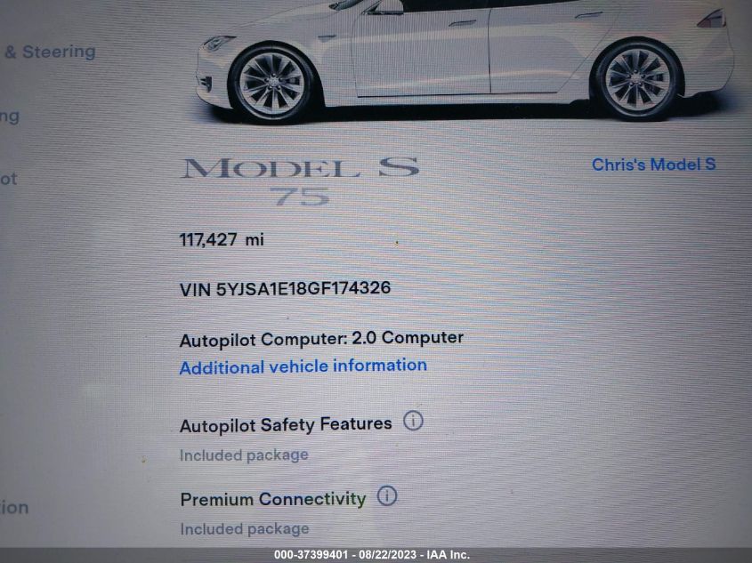 Photo 6 VIN: 5YJSA1E18GF174326 - TESLA MODEL S 