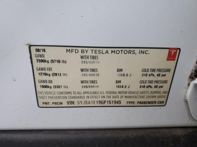 Photo 11 VIN: 5YJSA1E19GF151945 - TESLA MODEL S 