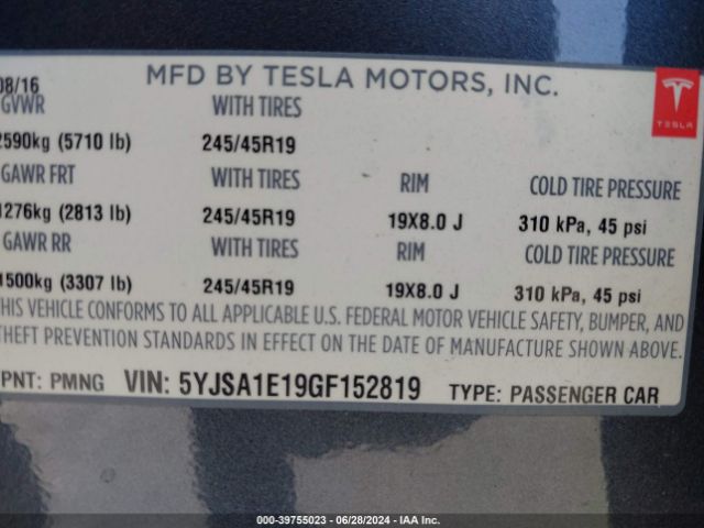 Photo 8 VIN: 5YJSA1E19GF152819 - TESLA MODEL S 