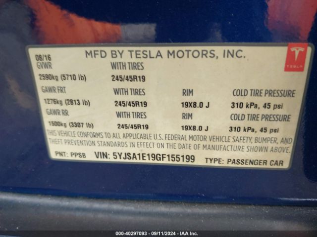 Photo 8 VIN: 5YJSA1E19GF155199 - TESLA MODEL S 