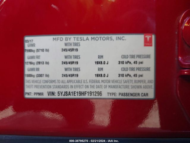 Photo 8 VIN: 5YJSA1E19HF191296 - TESLA MODEL S 