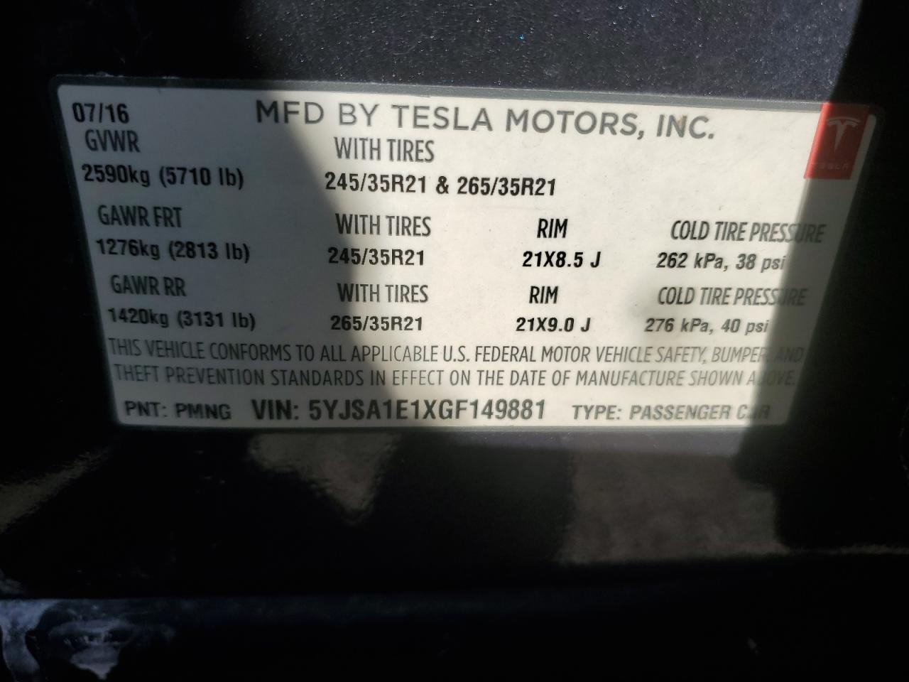 Photo 11 VIN: 5YJSA1E1XGF149881 - TESLA MODEL S 