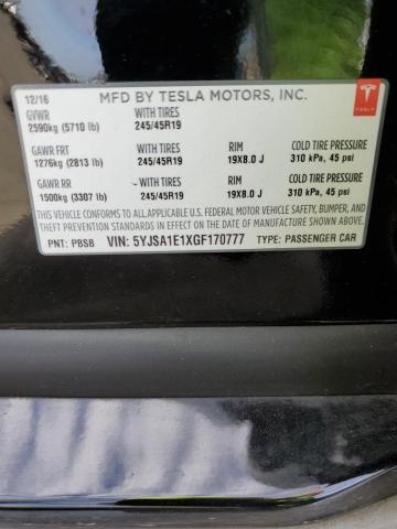 Photo 11 VIN: 5YJSA1E1XGF170777 - TESLA MODEL S 