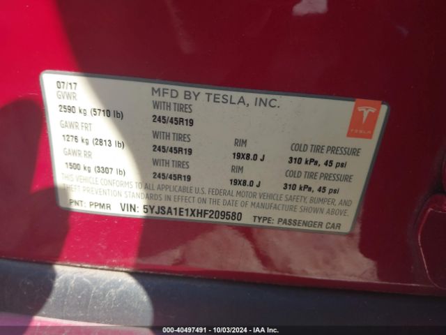 Photo 8 VIN: 5YJSA1E1XHF209580 - TESLA MODEL S 