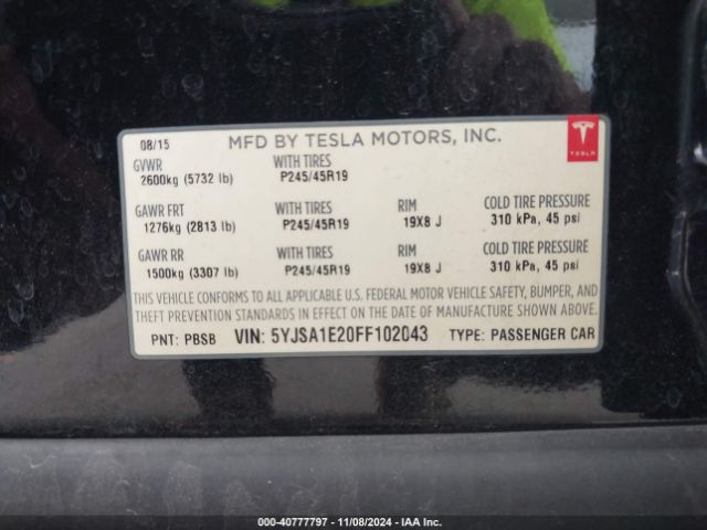 Photo 8 VIN: 5YJSA1E20FF102043 - TESLA MODEL S 