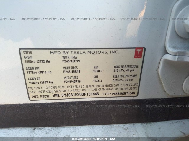 Photo 8 VIN: 5YJSA1E20GF131446 - TESLA MODEL S 