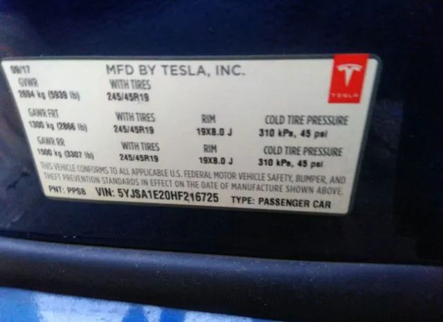 Photo 8 VIN: 5YJSA1E20HF216725 - TESLA MODEL S 