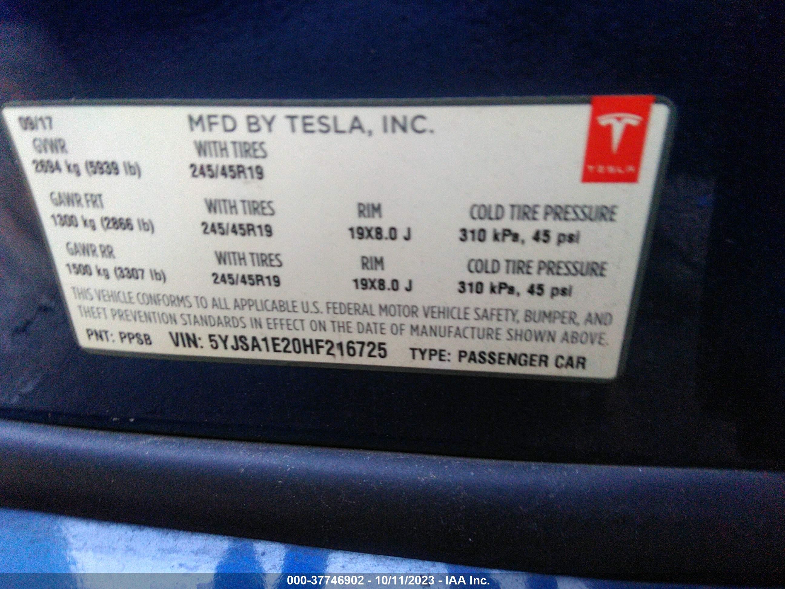 Photo 8 VIN: 5YJSA1E20HF216725 - TESLA MODEL S 