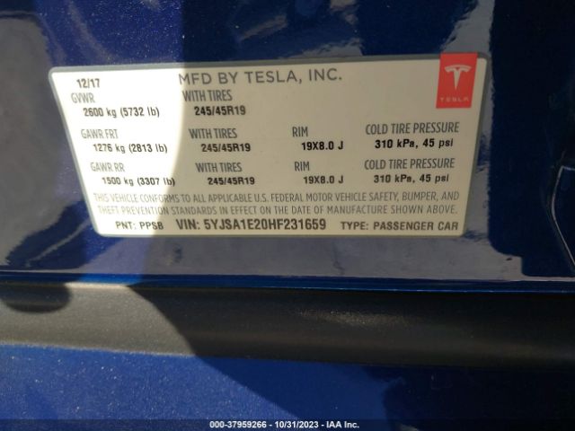 Photo 8 VIN: 5YJSA1E20HF231659 - TESLA MODEL S 