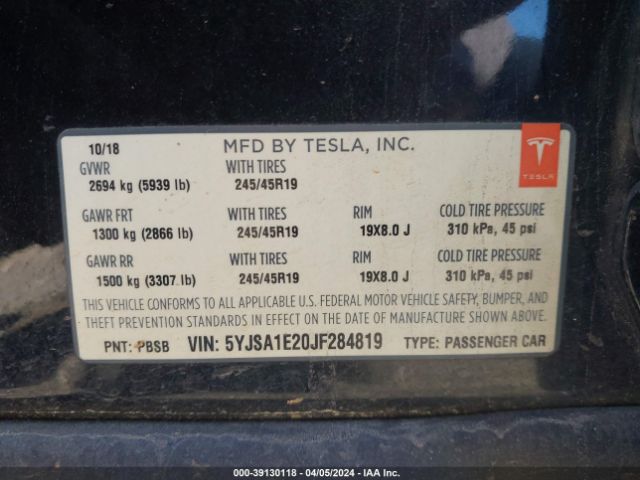 Photo 8 VIN: 5YJSA1E20JF284819 - TESLA MODEL S 