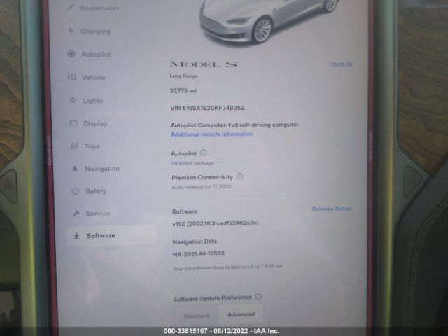 Photo 6 VIN: 5YJSA1E20KF348052 - TESLA MODEL S 