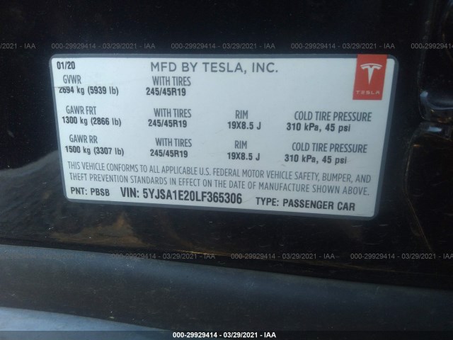 Photo 8 VIN: 5YJSA1E20LF365306 - TESLA MODEL S 