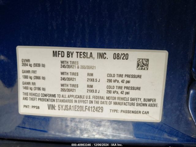 Photo 8 VIN: 5YJSA1E20LF412429 - TESLA MODEL S 