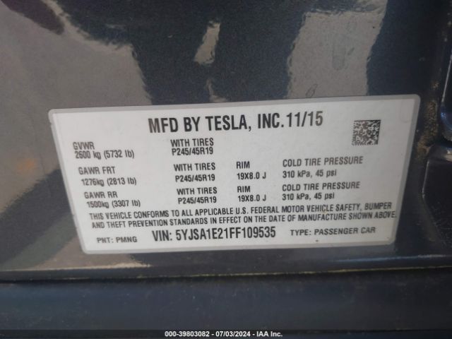 Photo 8 VIN: 5YJSA1E21FF109535 - TESLA MODEL S 