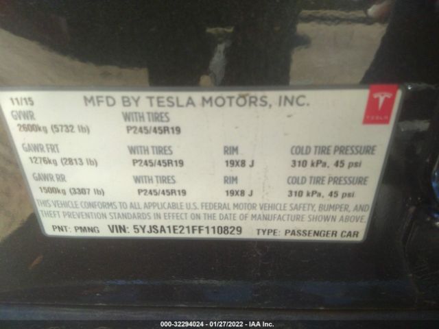 Photo 8 VIN: 5YJSA1E21FF110829 - TESLA MODEL S 