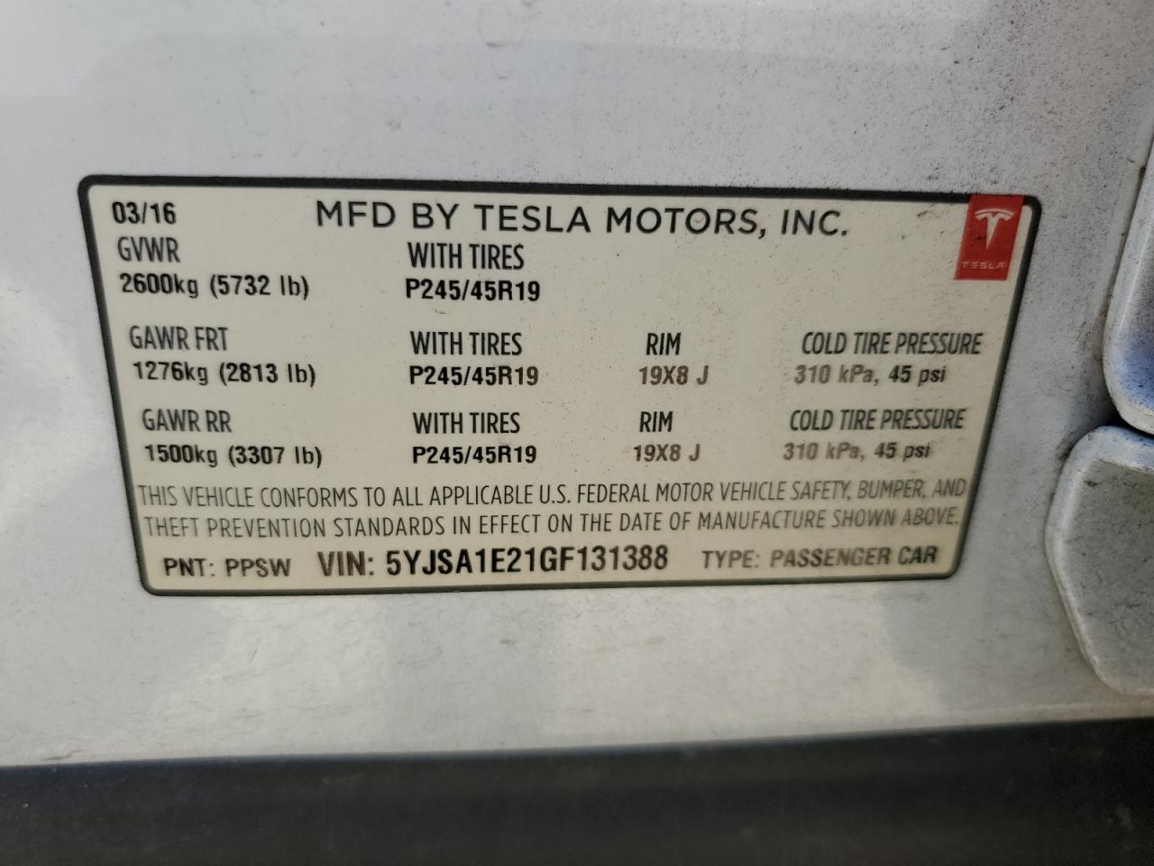 Photo 12 VIN: 5YJSA1E21GF131388 - TESLA MODEL S 