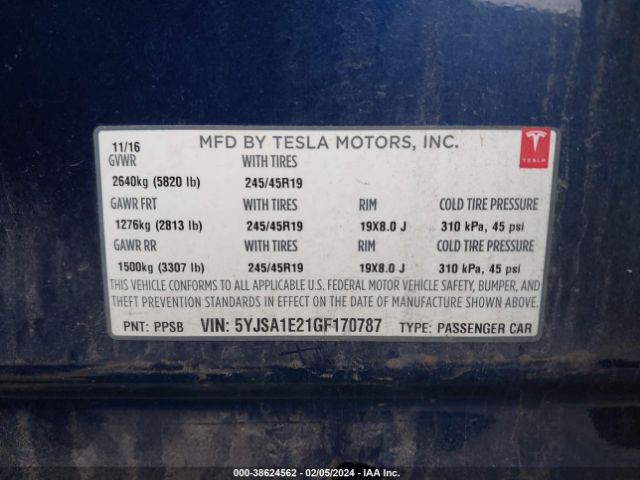 Photo 8 VIN: 5YJSA1E21GF170787 - TESLA MODEL S 