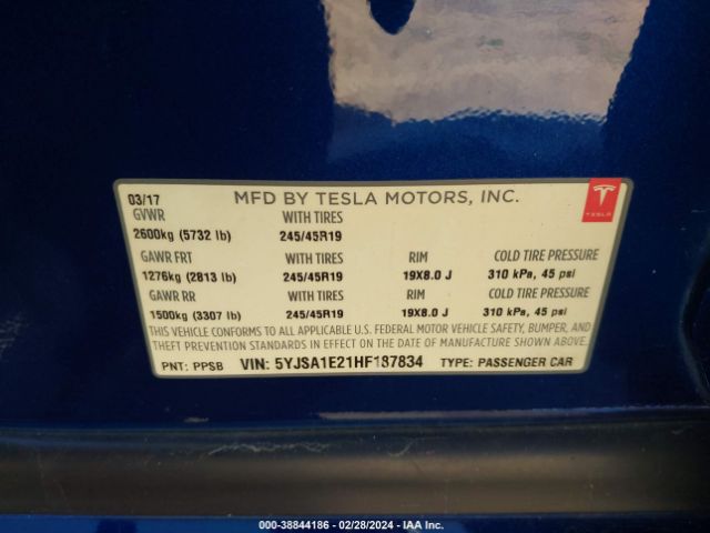 Photo 8 VIN: 5YJSA1E21HF187834 - TESLA MODEL S 