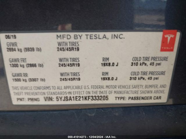 Photo 8 VIN: 5YJSA1E21KF333205 - TESLA MODEL S 