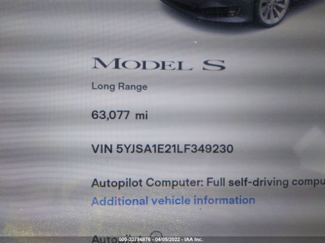 Photo 6 VIN: 5YJSA1E21LF349230 - TESLA MODEL S 