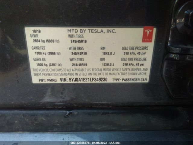 Photo 8 VIN: 5YJSA1E21LF349230 - TESLA MODEL S 