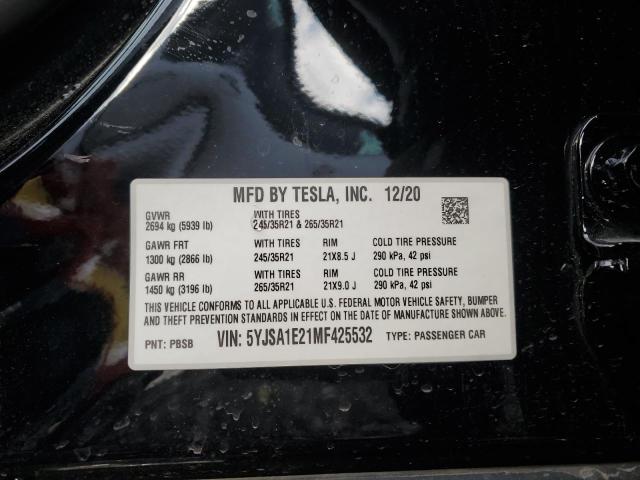 Photo 11 VIN: 5YJSA1E21MF425532 - TESLA MODEL S 