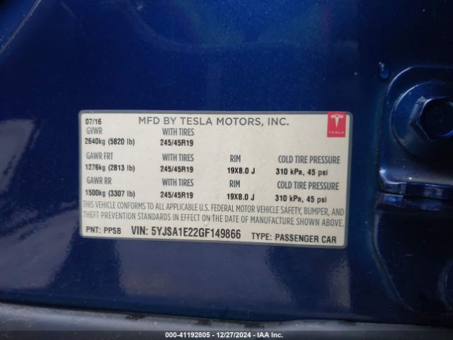 Photo 8 VIN: 5YJSA1E22GF149866 - TESLA MODEL S 