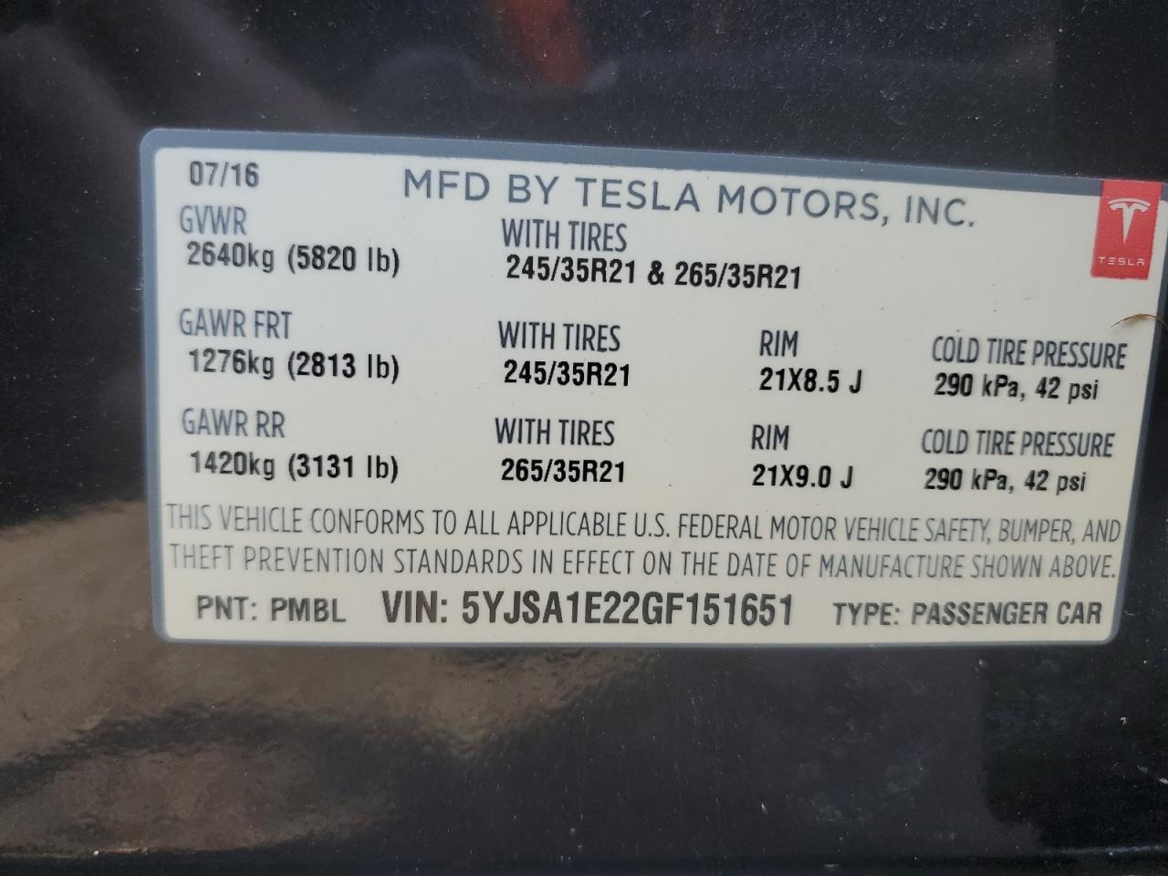 Photo 12 VIN: 5YJSA1E22GF151651 - TESLA MODEL S 