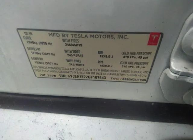 Photo 8 VIN: 5YJSA1E22GF167543 - TESLA MODEL S 