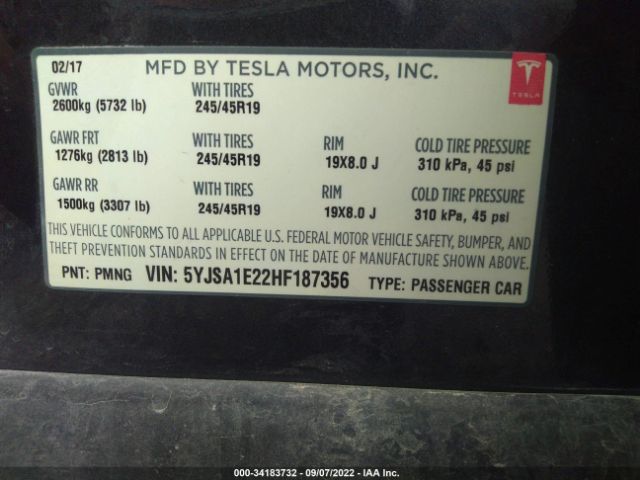 Photo 8 VIN: 5YJSA1E22HF187356 - TESLA MODEL S 