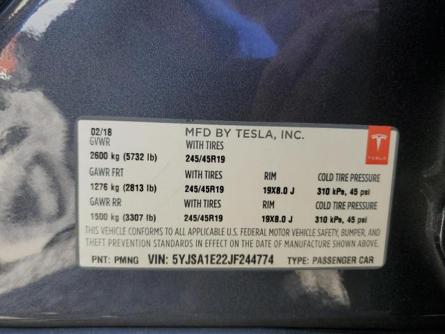 Photo 11 VIN: 5YJSA1E22JF244774 - TESLA MODEL S 