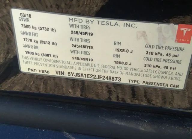 Photo 8 VIN: 5YJSA1E22JF248873 - TESLA MODEL S 