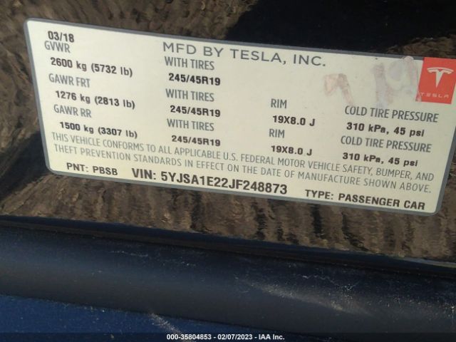 Photo 8 VIN: 5YJSA1E22JF248873 - TESLA MODEL S 