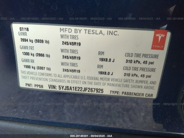 Photo 8 VIN: 5YJSA1E22JF267925 - TESLA MODEL S 