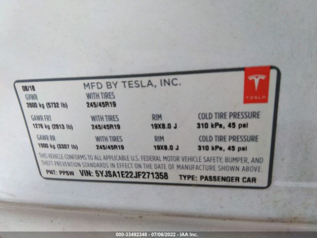 Photo 8 VIN: 5YJSA1E22JF271358 - TESLA MODEL S 