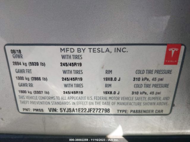 Photo 8 VIN: 5YJSA1E22JF272798 - TESLA MODEL S 