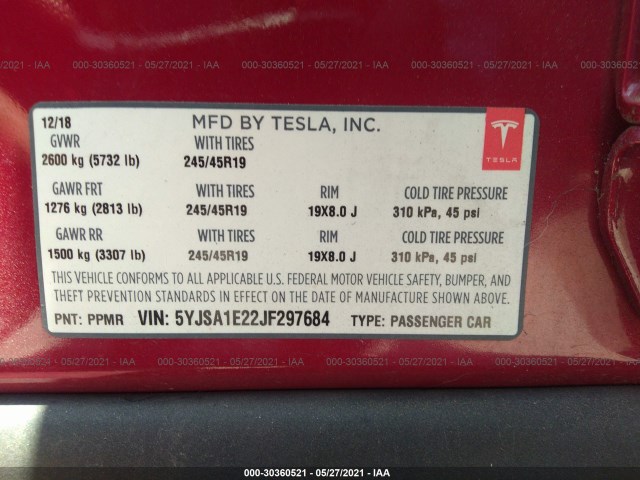 Photo 8 VIN: 5YJSA1E22JF297684 - TESLA MODEL S 